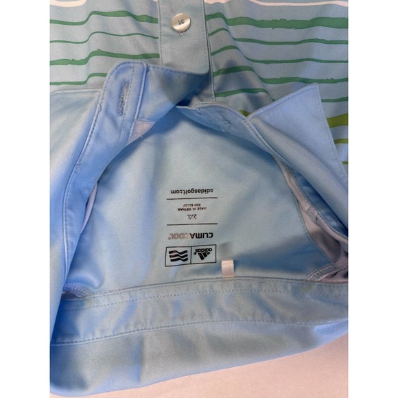 Adidas Golf Polo Shirt Mens 2XL Blue Green Stripe Climacool Short Sleeve Stretch - Picture 2 of 4